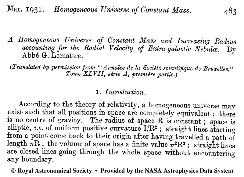 1939 Lema�tre MNRAS article